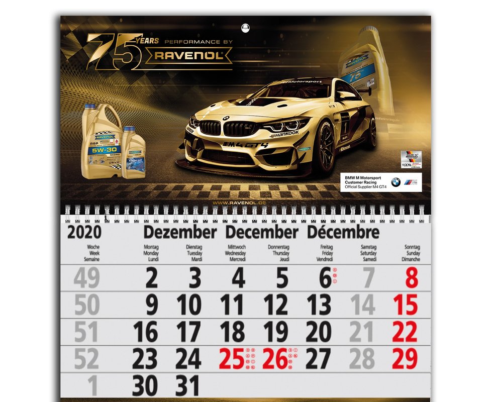 RAVENOL calendario de pared 2021 calendario de pared vehículos aceites calendario anual 