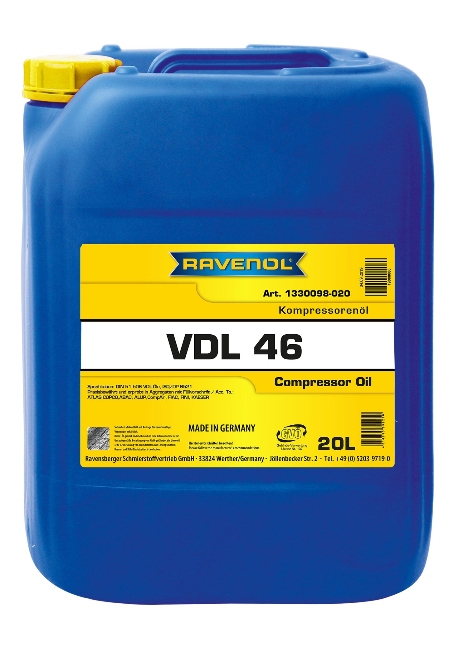 RAVENOL Kompressorenoel VDL 46 20 L
