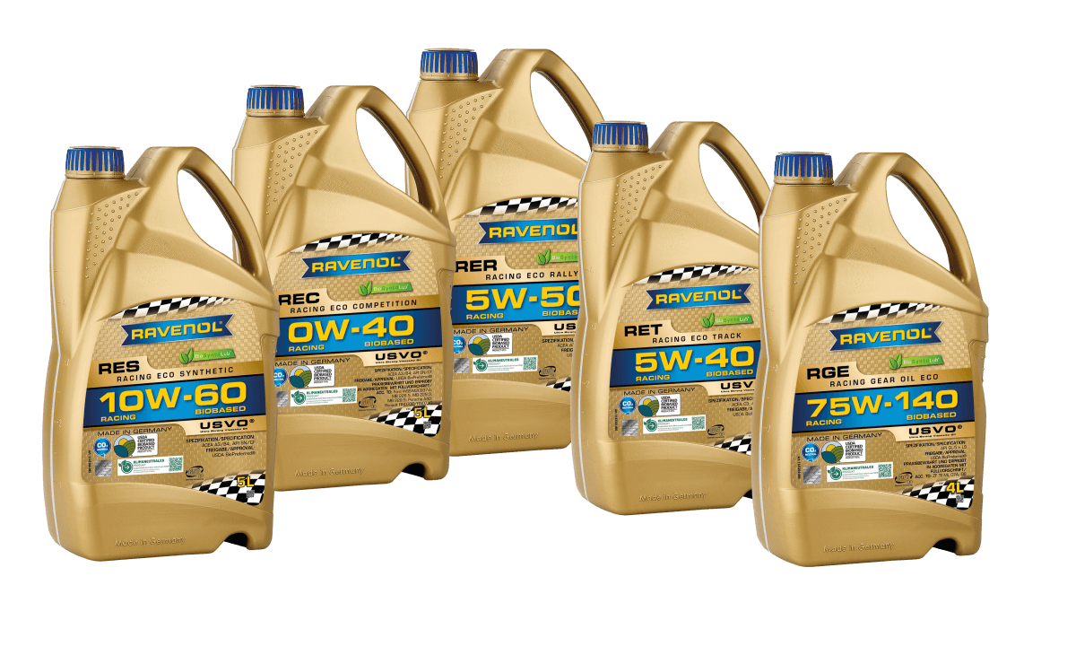The RAVENOL BioSyntoLub® Racing Eco range includes five new engine and transmission oils in different packages.