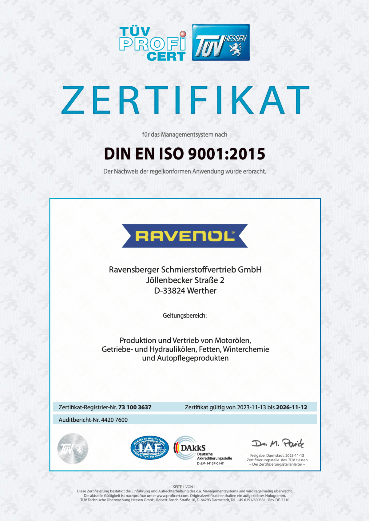 Zertifikat DIN EN ISO 9001 Zertifikat DIN EN ISO 9001