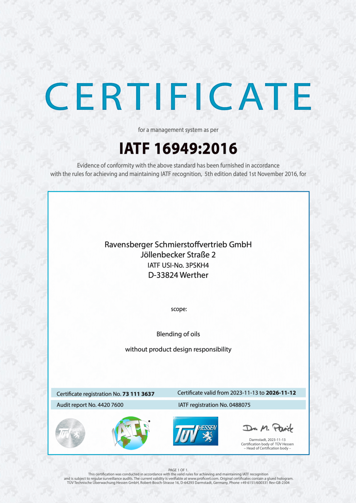 certificate IATF EN certificate IATF EN