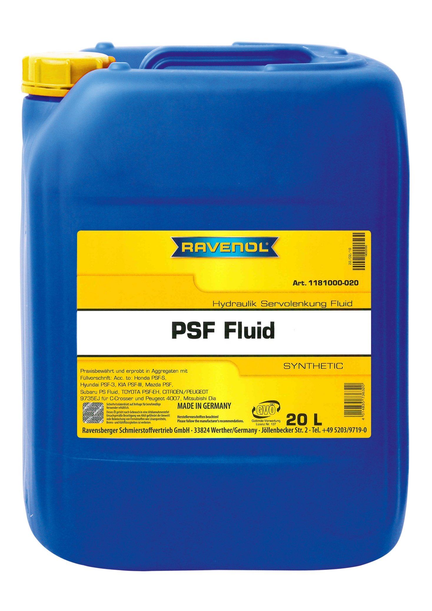 RAVENOL Hydraulik PSF Fluid 20 L