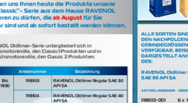 RAVENOL Newsletter – NEUE Produktserie: Oldtimer Öle
