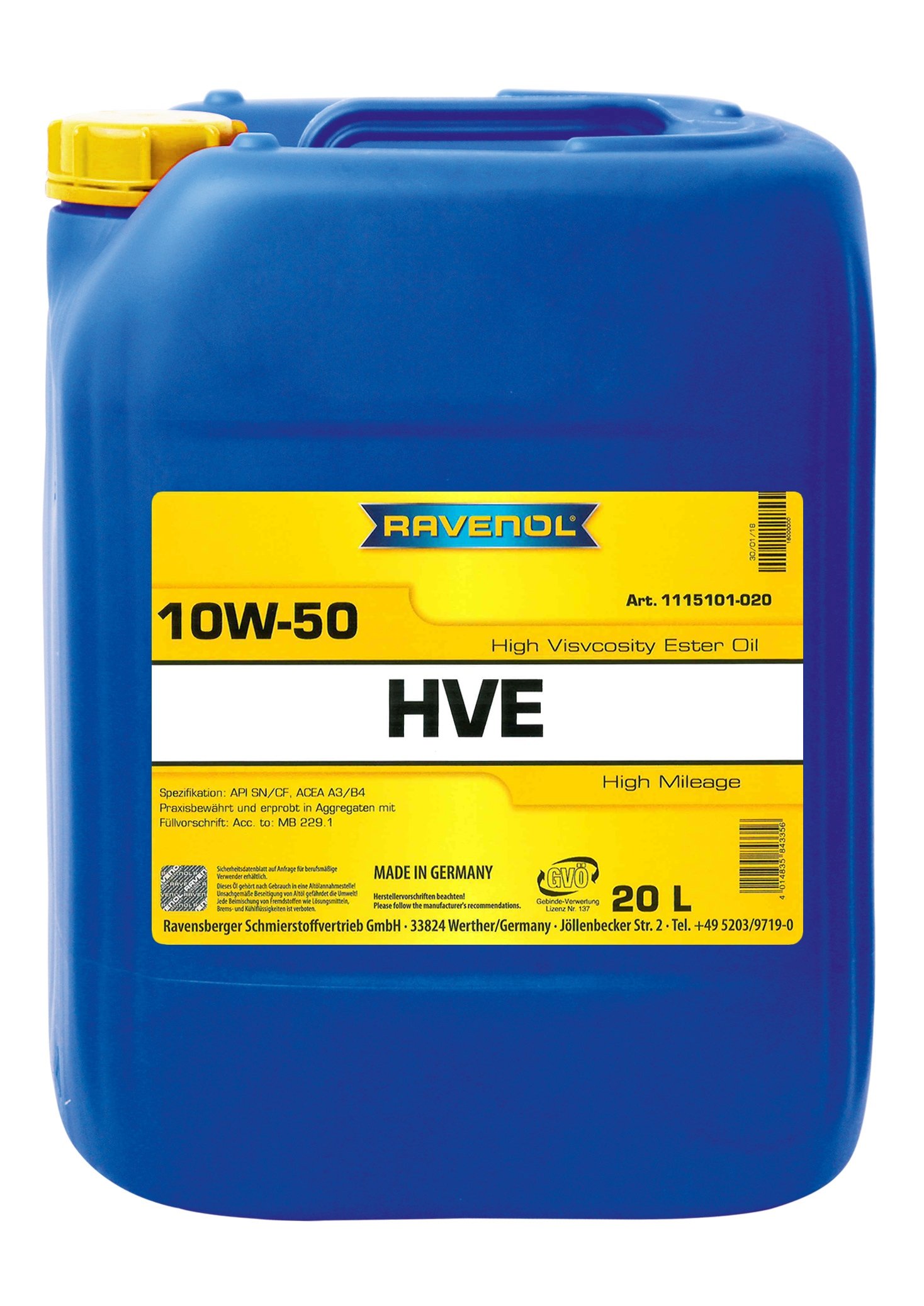 RAVENOL HVE High Viscosity Ester Oil SAE 10W-50 20 L