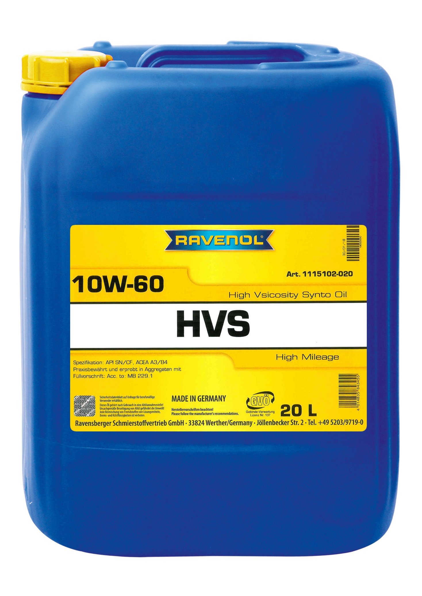 RAVENOL HVS High Viscosity Synto Oil SAE 10W-60 20 L