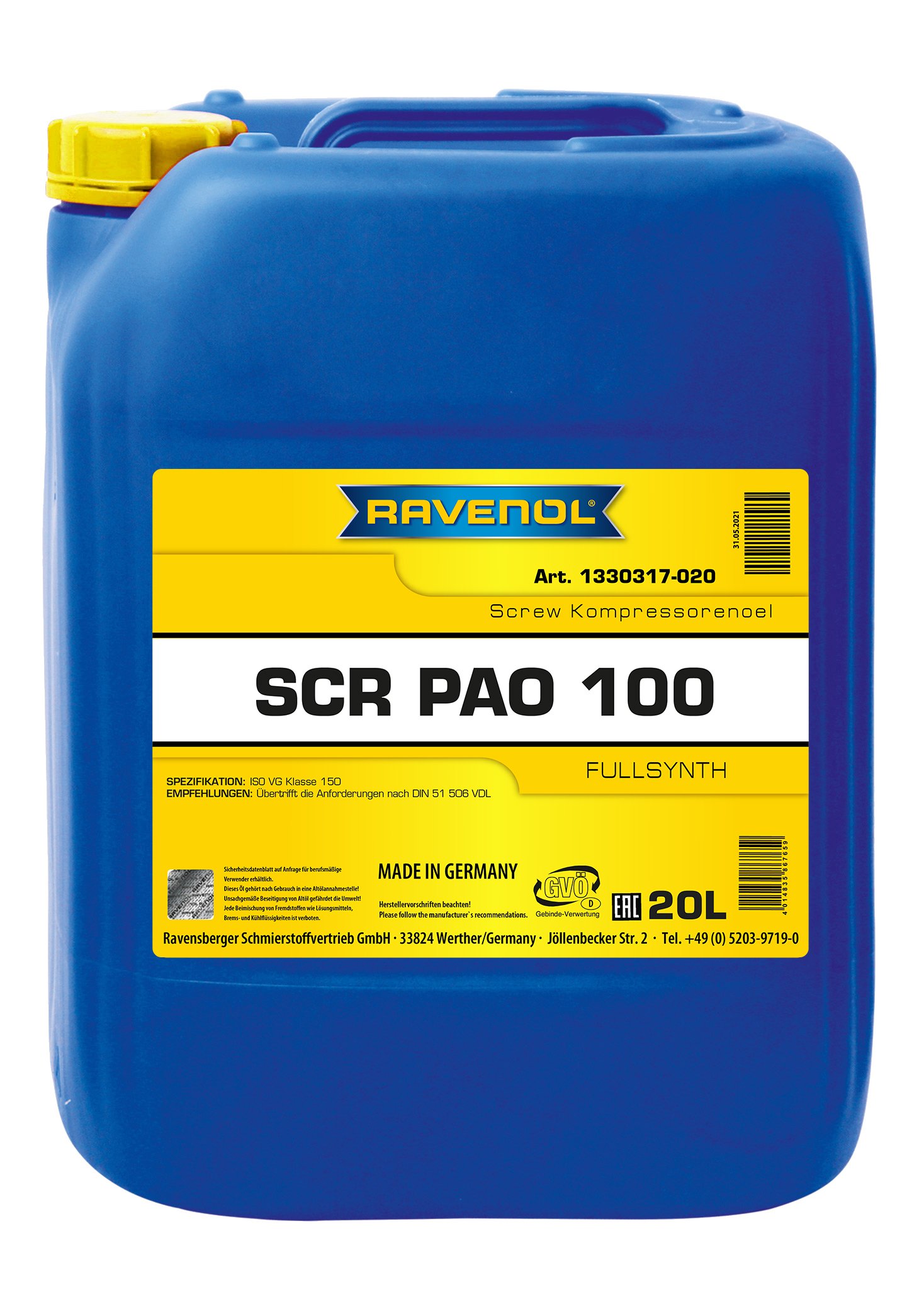 RAVENOL SCR PAO 100 Screw Kompressorenoel 20 L
