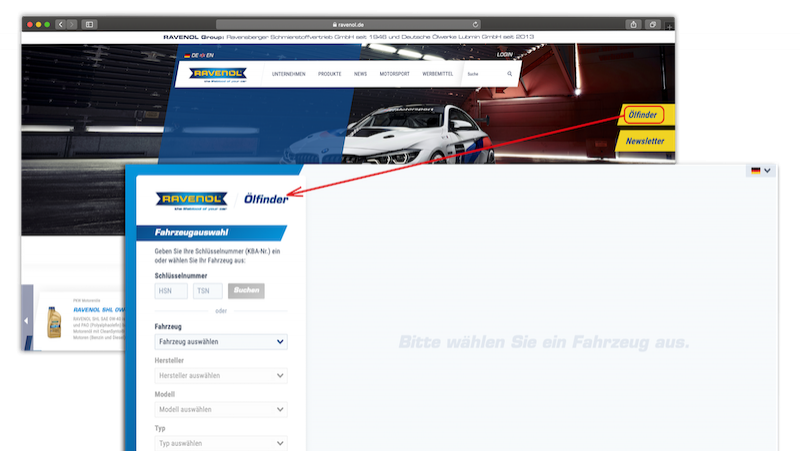 Ölfinder auf der Webseite Ölfinder auf der Webseite