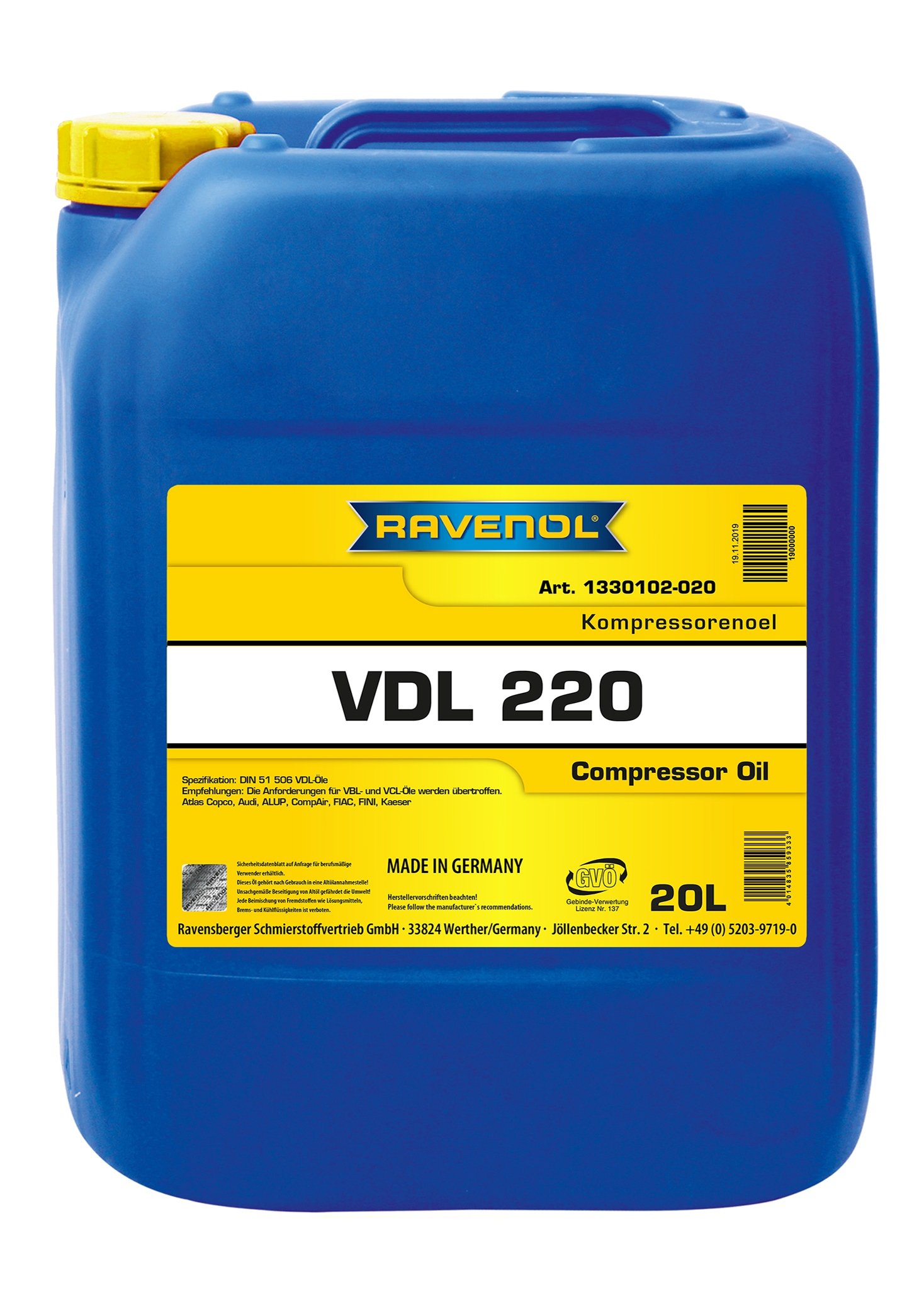 RAVENOL Kompressorenoel VDL 220 20 L